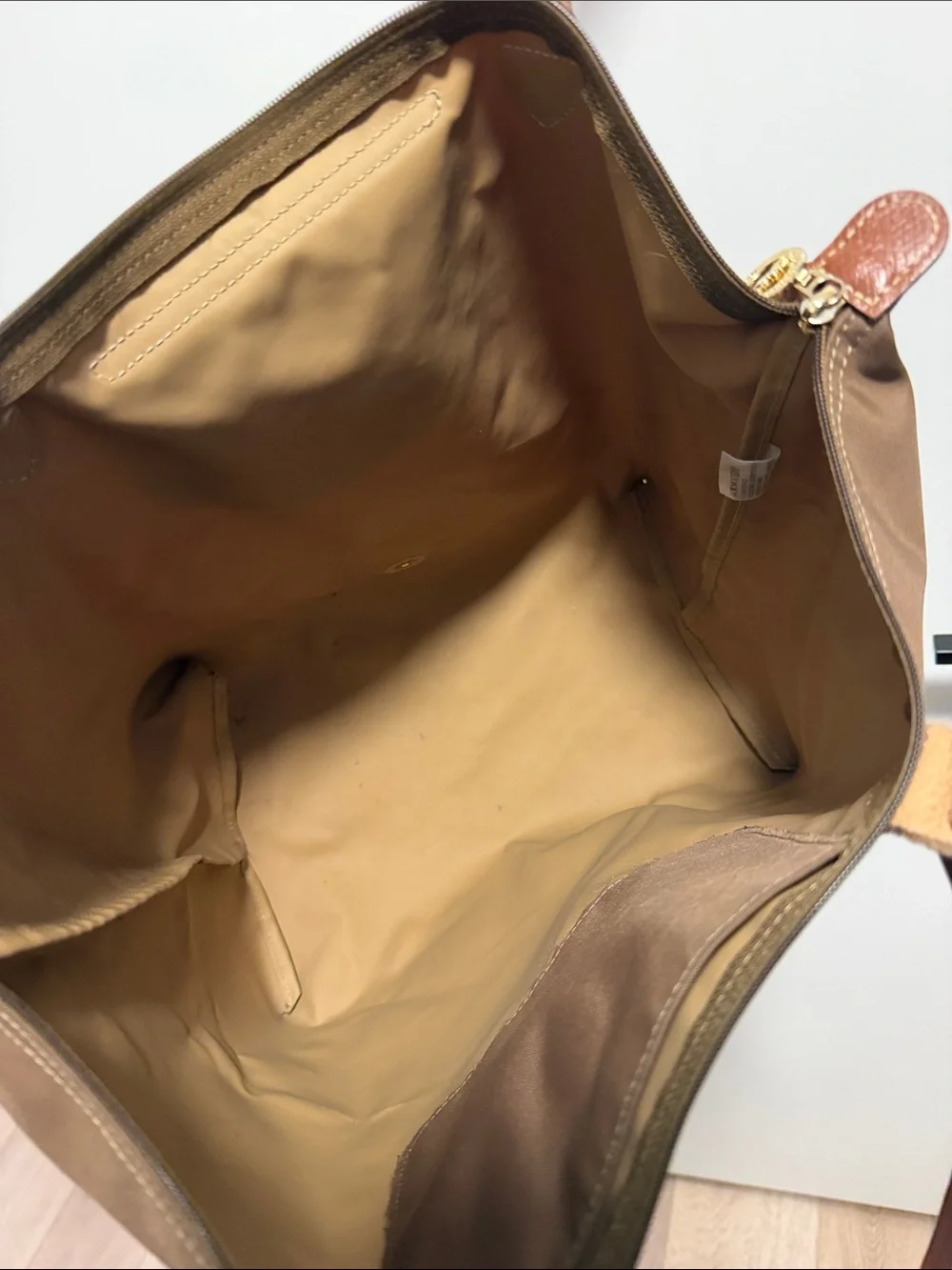Brown Leather-Trim Bag with Gold Accent